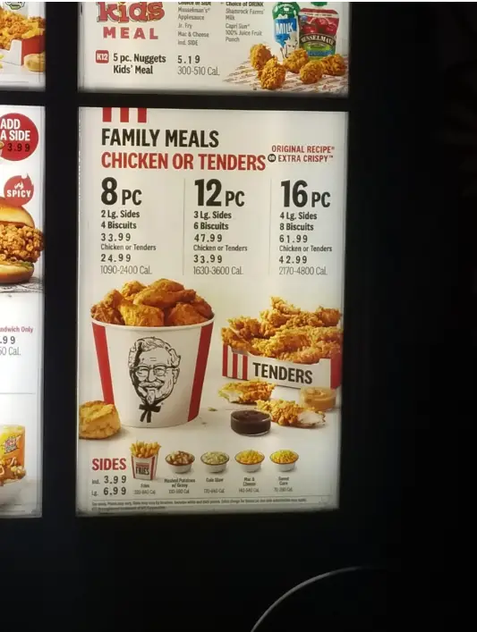 KFC Family Meals Menu