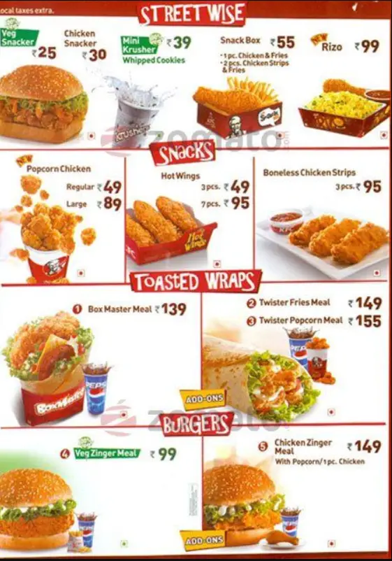 KFC Menu