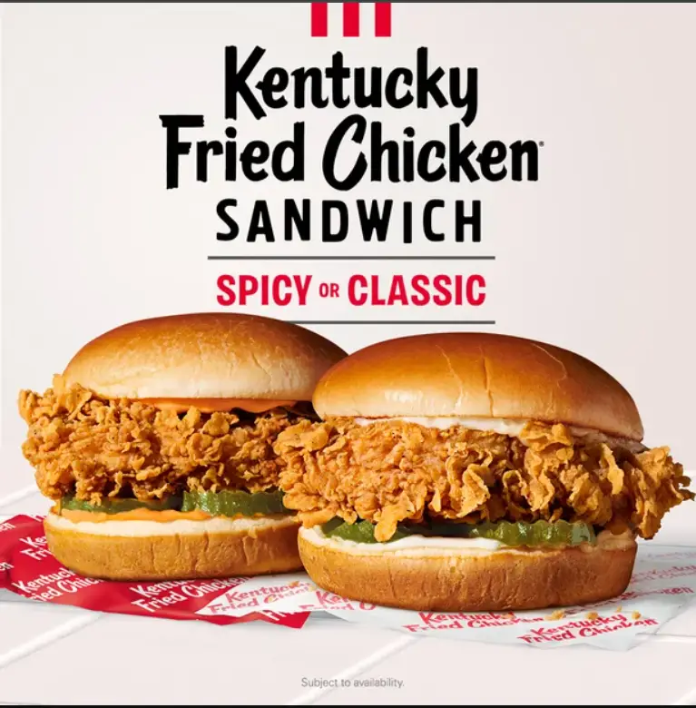 KFC Sandwiches Menu